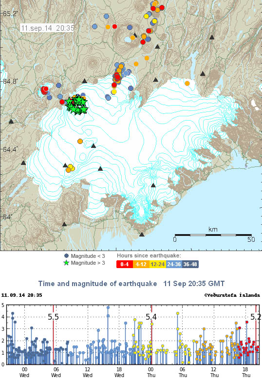 activité sismique du Barbarbunga les 10 et 11 septembre