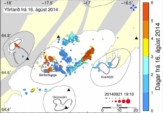 activité sismique du Barbarbunga le 21 août