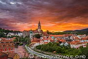 Coucher de soleil sur Cesky Krumlov, village tchèque classé au Patrimoine 
mondial de l'Unesco